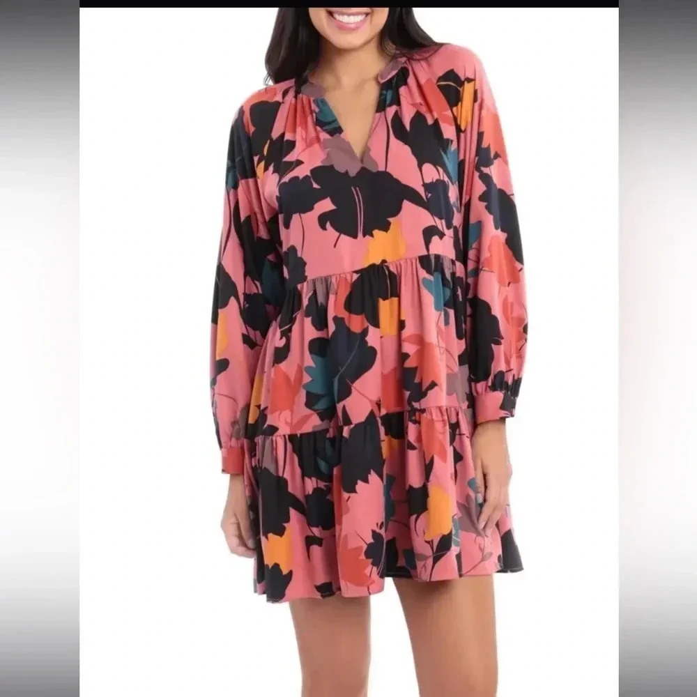 Donna Morgan Amelia Flounce Long Sleeve Dress // Size 16W